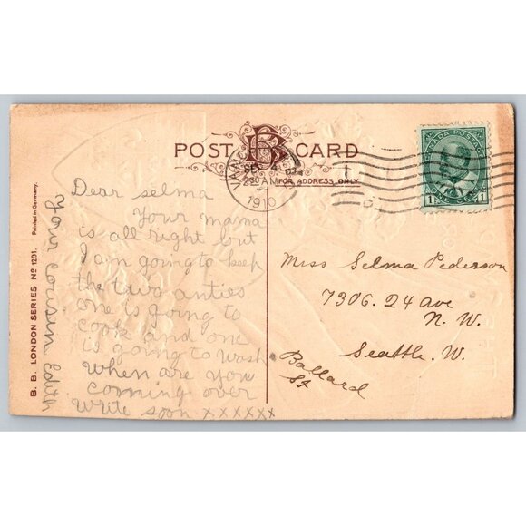 Antique 1910 Postcard "The Maple Leaf For Ever" With Union Jack & Canadian #1513 - Picture 2 of 2